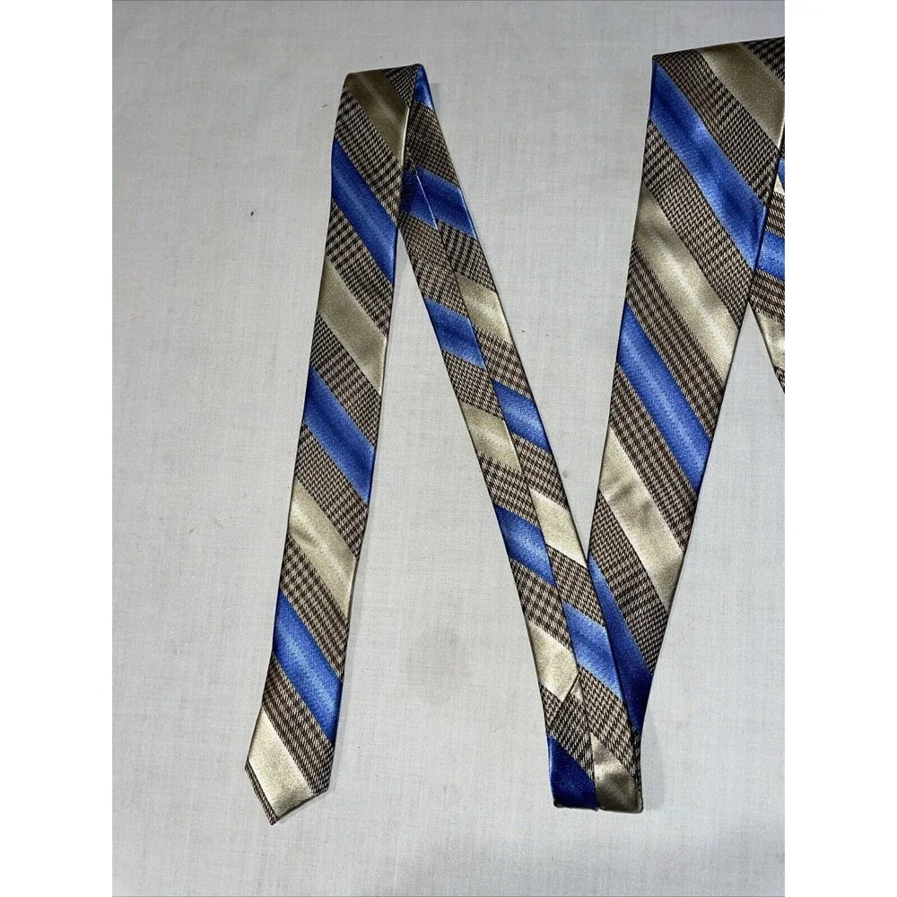 Desantis Collection Men’s Dress Tie Size 58” Gold Blue Striped Business Formal